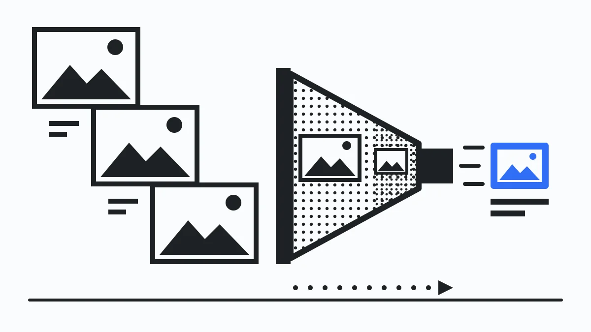 A photo compressed through a funnel — photo storage and compression limits