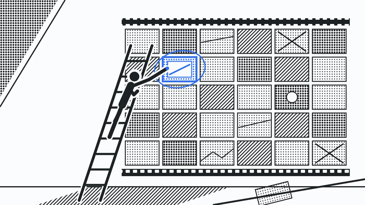 finding one blue frame in a contact sheet wall