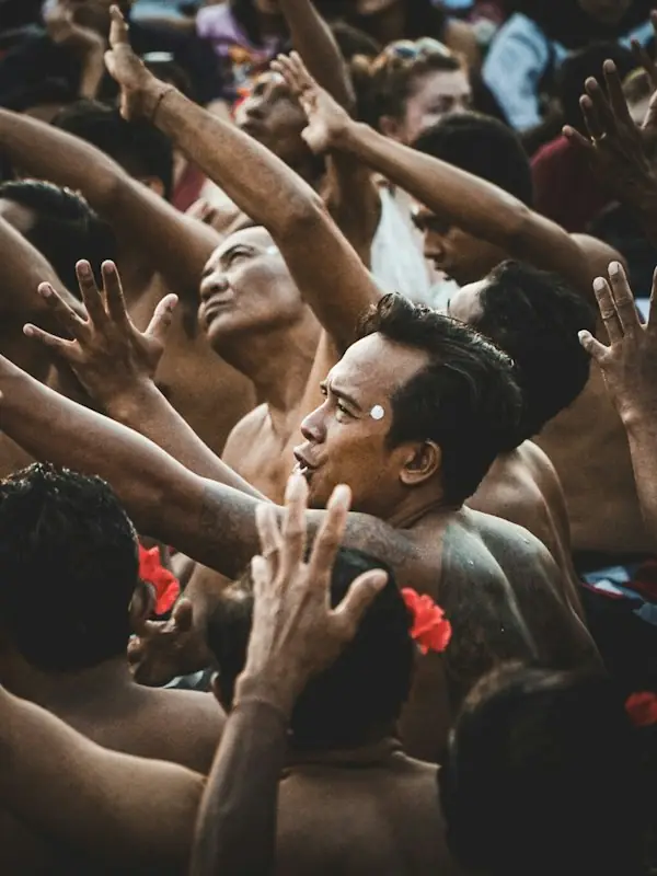 Hands raised in the air at a festival