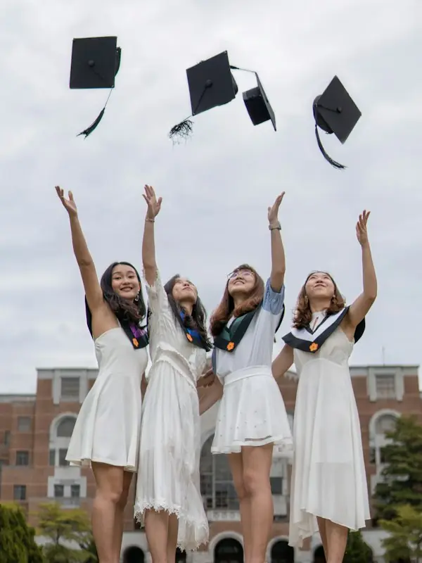 Graduates throwing their caps into the sky
